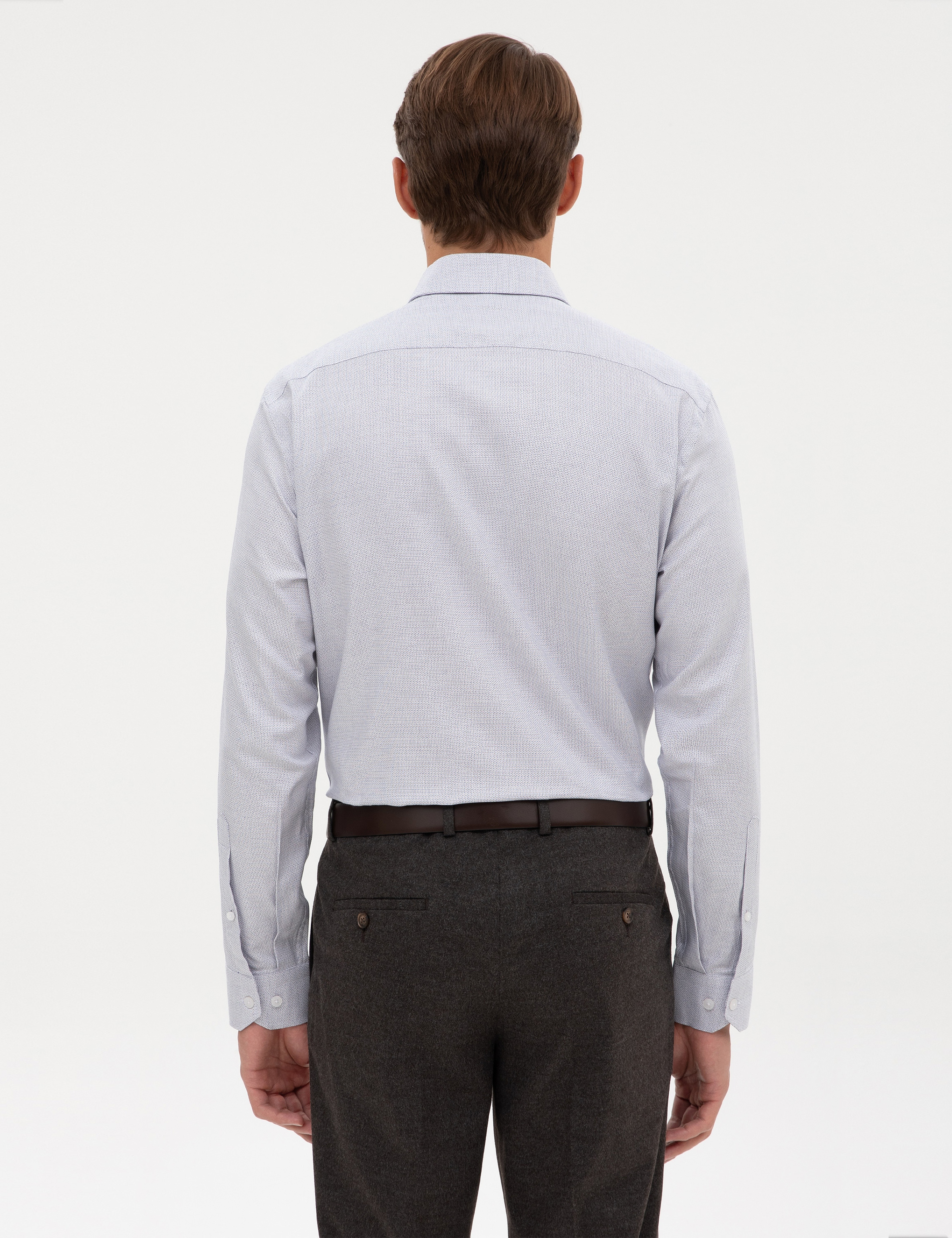 Açık Lacivert Mikro Desenli Fashion Yaka Slim Fit Gömlek - Image 5