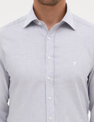 Açık Lacivert Mikro Desenli Fashion Yaka Slim Fit Gömlek