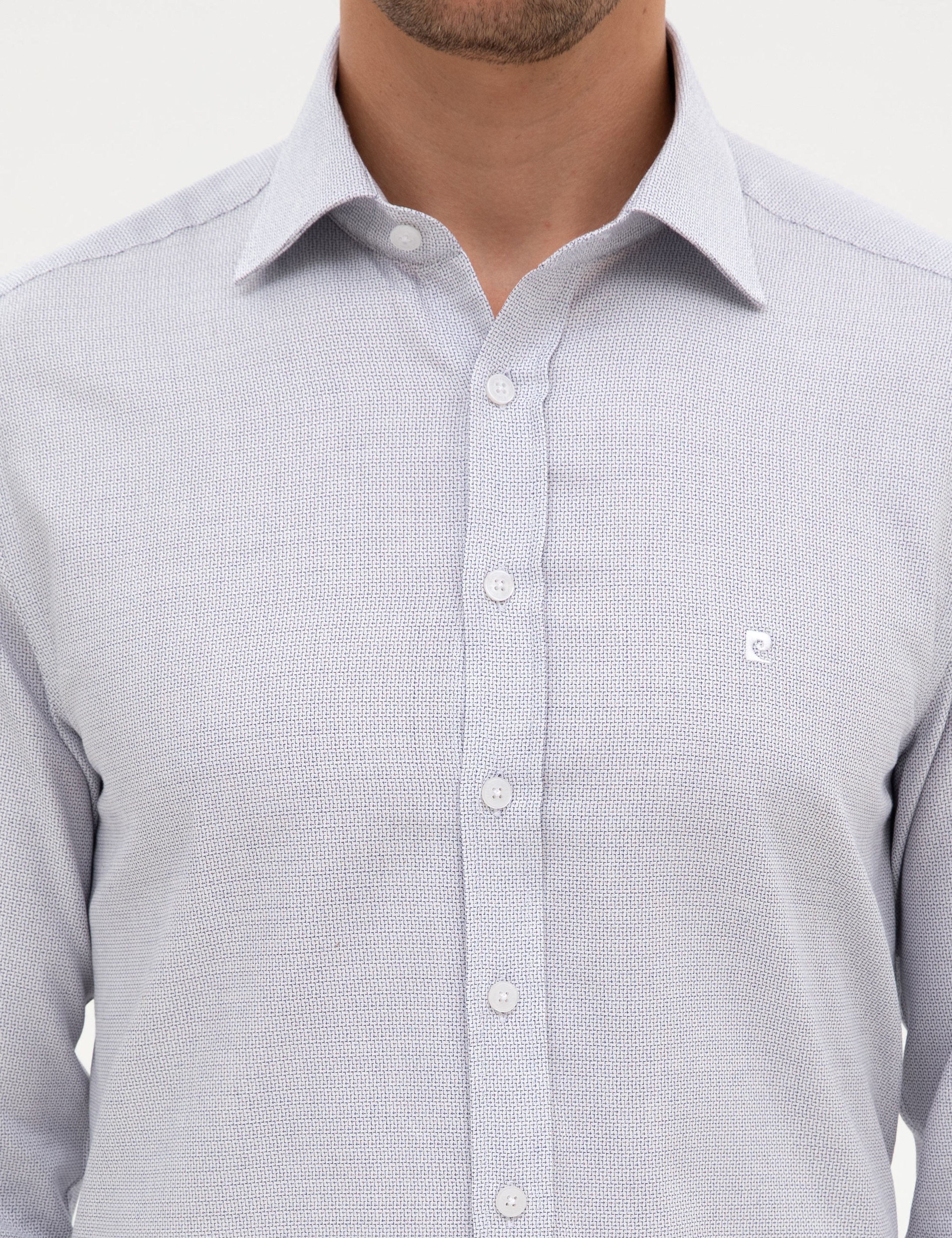Açık Lacivert Mikro Desenli Fashion Yaka Slim Fit Gömlek - Image 6