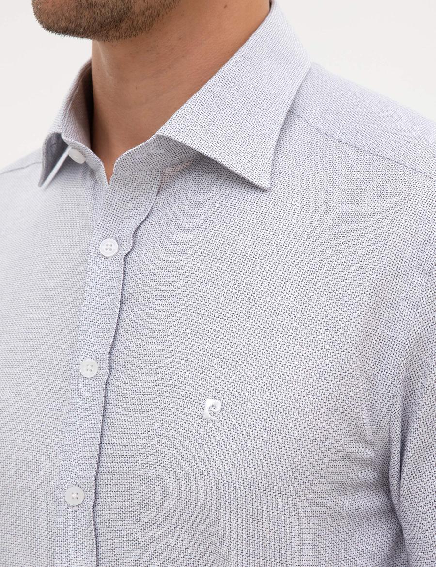 Açık Lacivert Mikro Desenli Fashion Yaka Slim Fit Gömlek