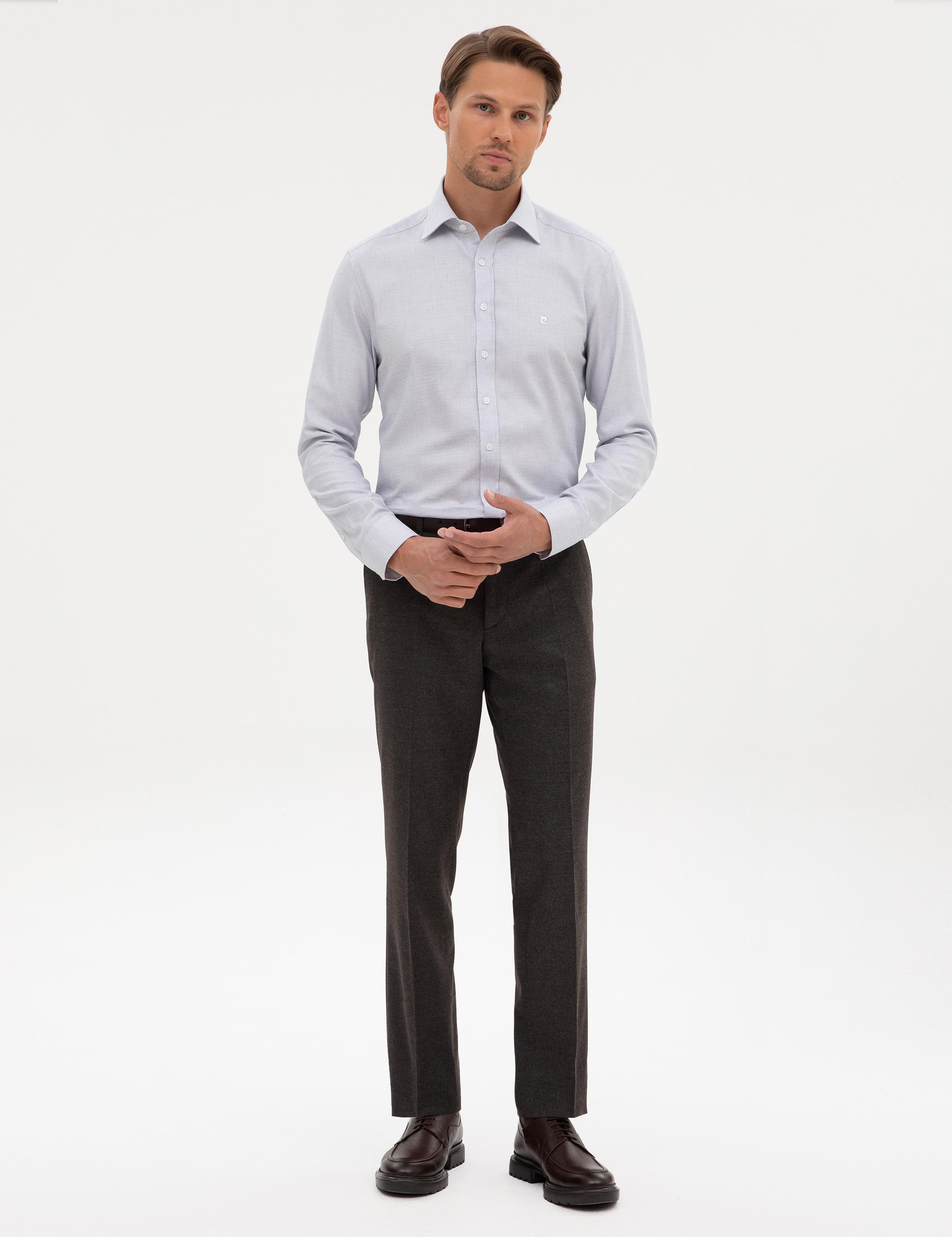 Açık Lacivert Mikro Desenli Fashion Yaka Slim Fit Gömlek