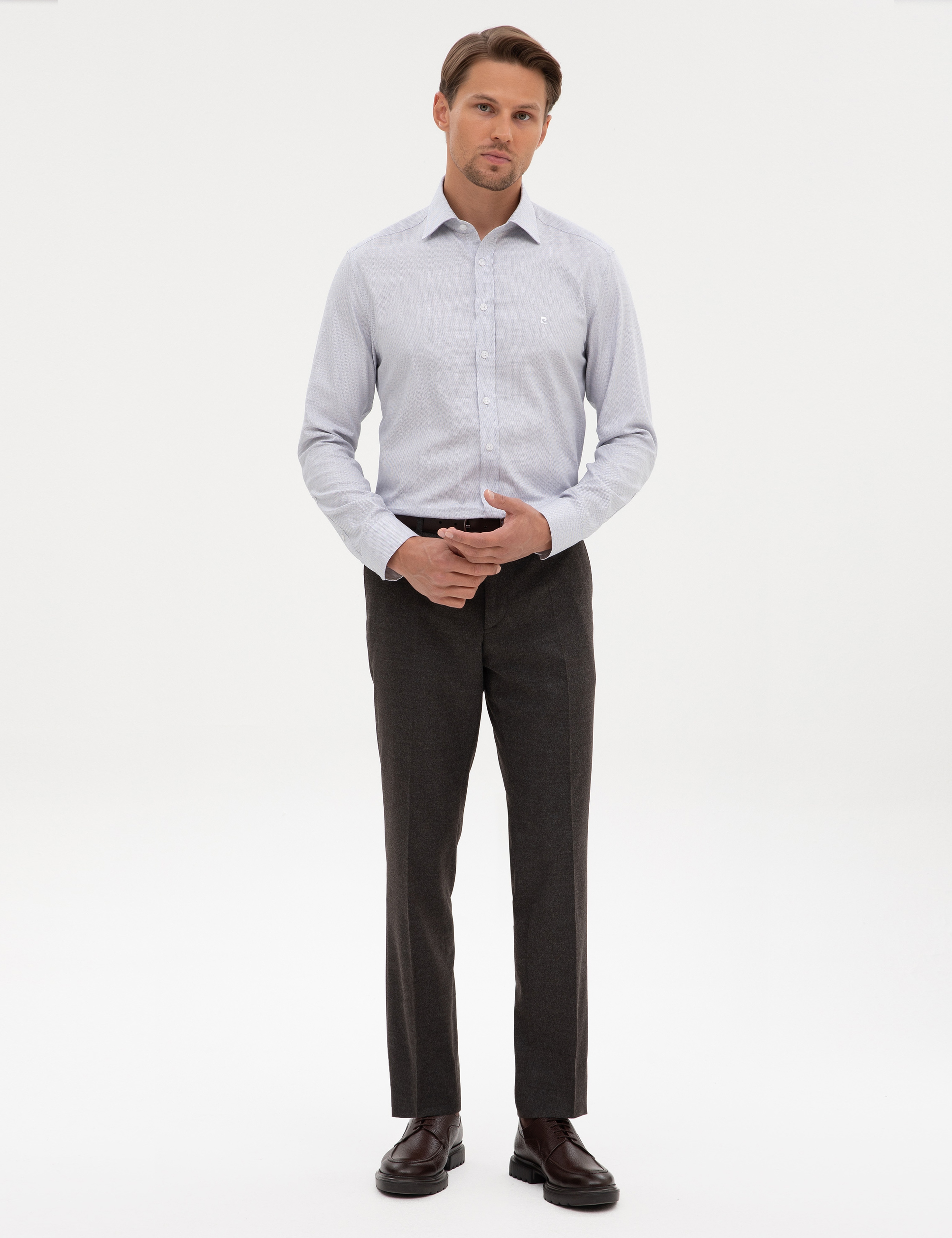 Açık Lacivert Mikro Desenli Fashion Yaka Slim Fit Gömlek - Image 4