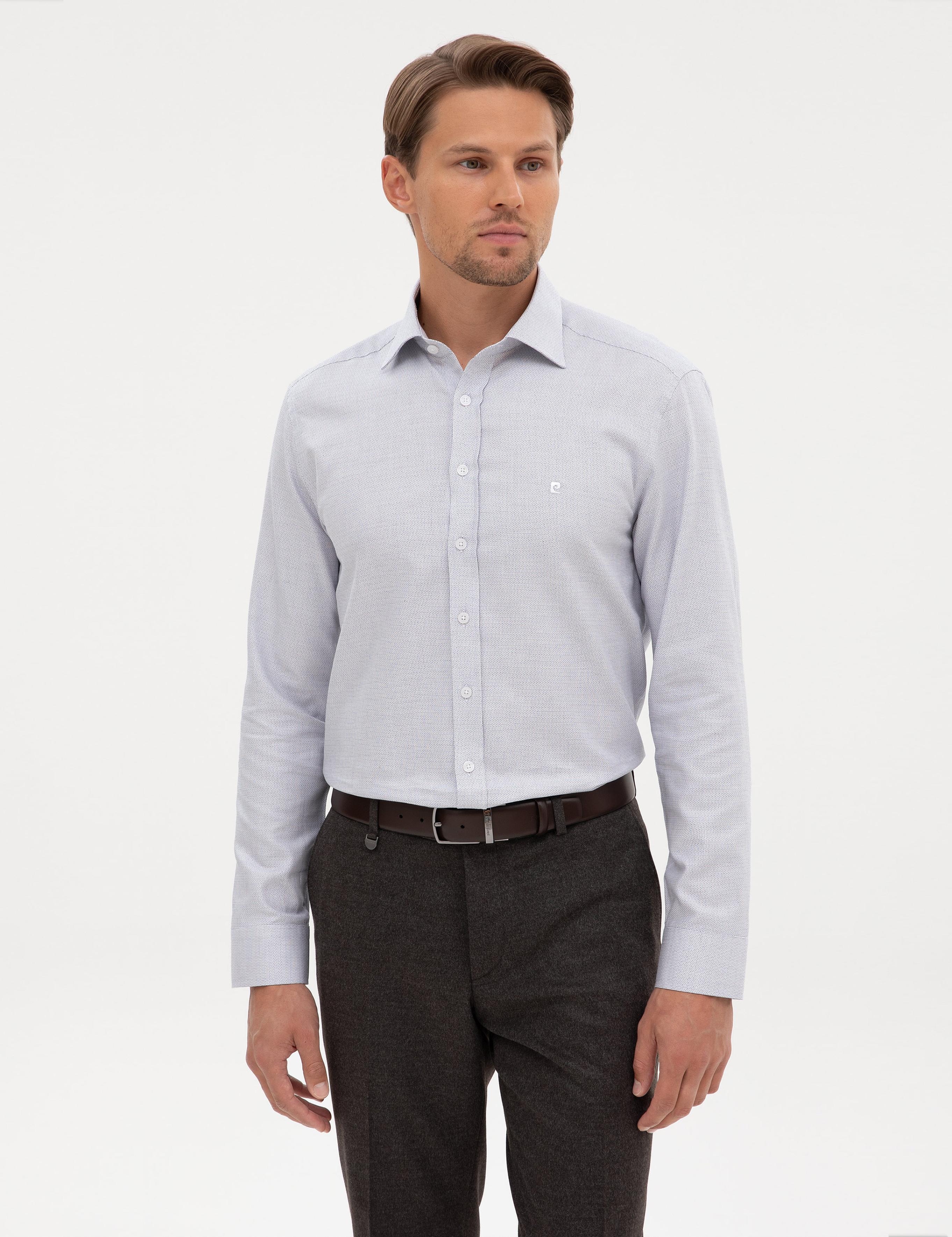 Açık Lacivert Mikro Desenli Fashion Yaka Slim Fit Gömlek