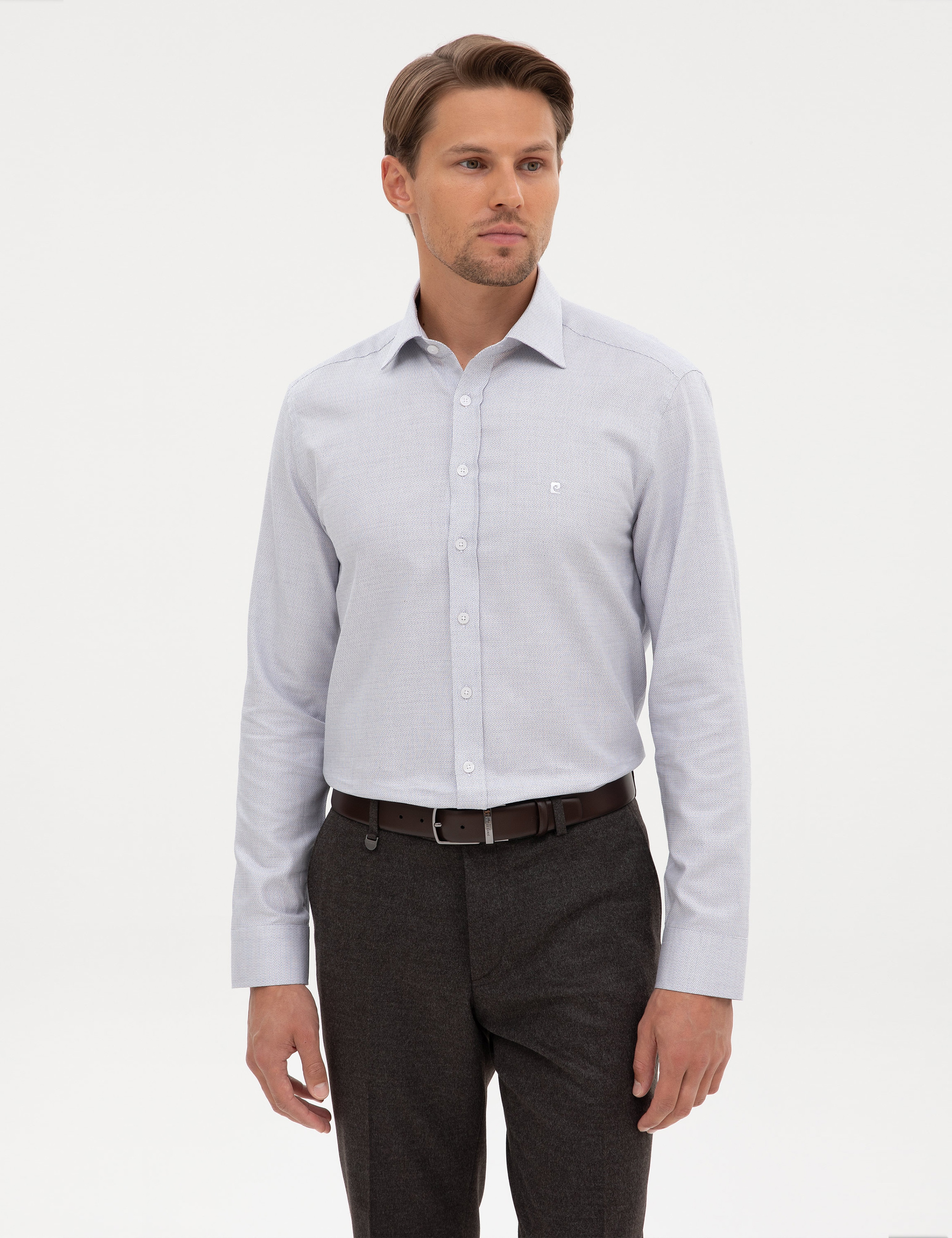 Açık Lacivert Mikro Desenli Fashion Yaka Slim Fit Gömlek - Image 3
