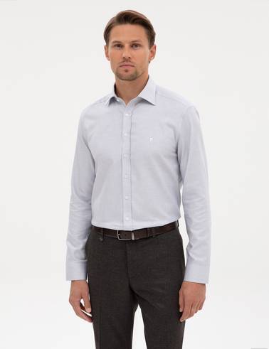 Açık Lacivert Mikro Desenli Fashion Yaka Slim Fit Gömlek
