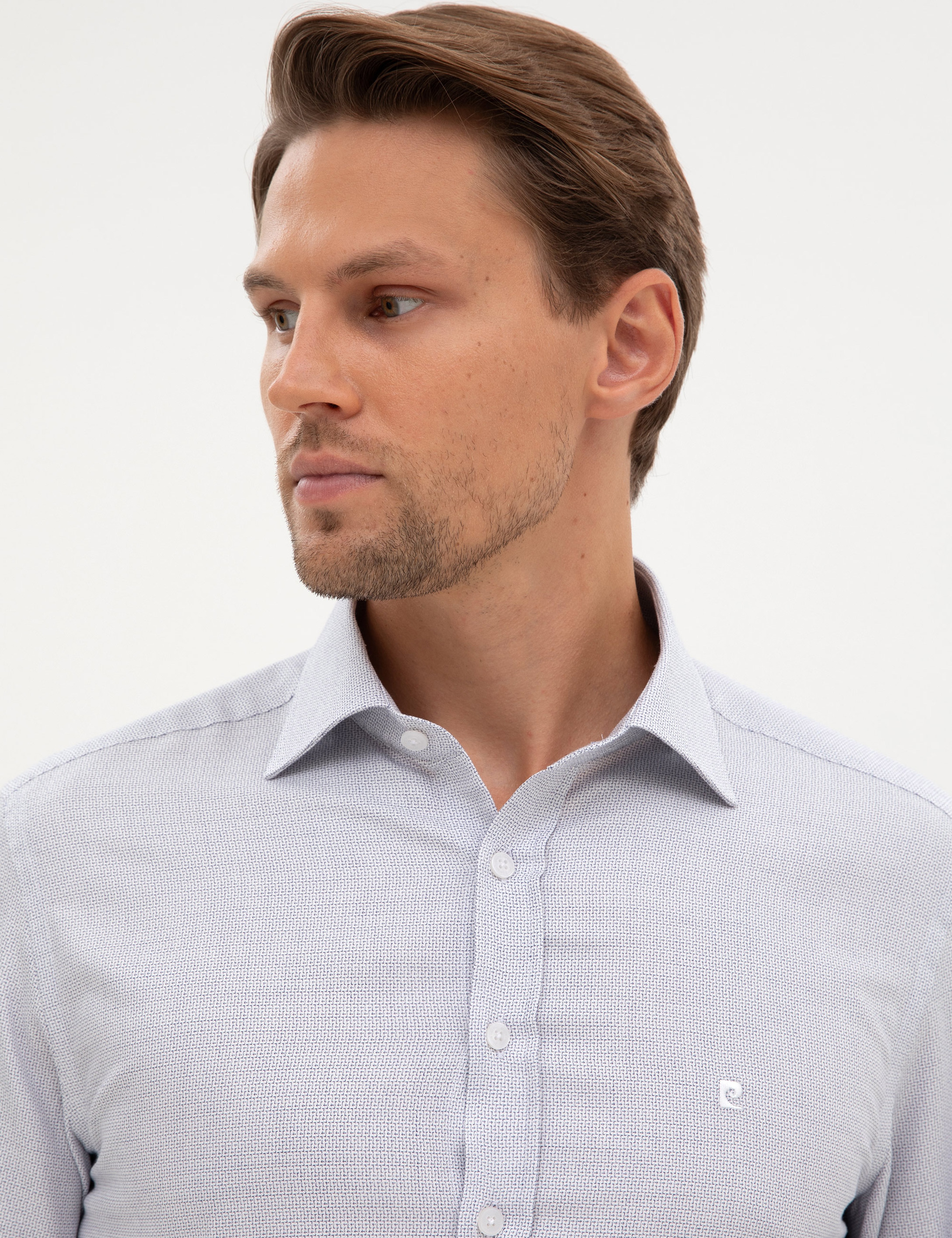 Açık Lacivert Mikro Desenli Fashion Yaka Slim Fit Gömlek - Image 2