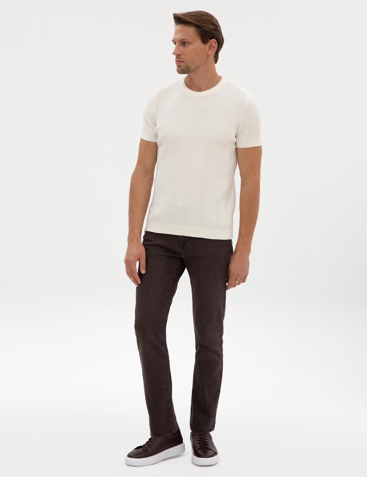 Ekru Slim Fit Bisiklet Yaka Triko Kazak - 50315689006