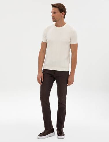 Ekru Slim Fit Bisiklet Yaka Triko Kazak