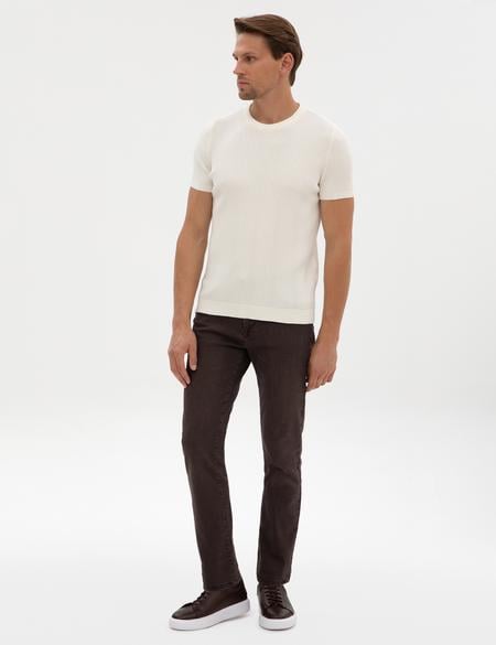 Ekru Slim Fit Bisiklet Yaka Triko Kazak - 50315689006