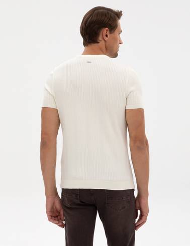 Ekru Slim Fit Bisiklet Yaka Triko Kazak