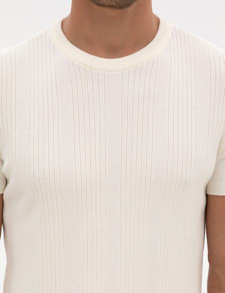 Ekru Slim Fit Bisiklet Yaka Triko Kazak - 50315689006