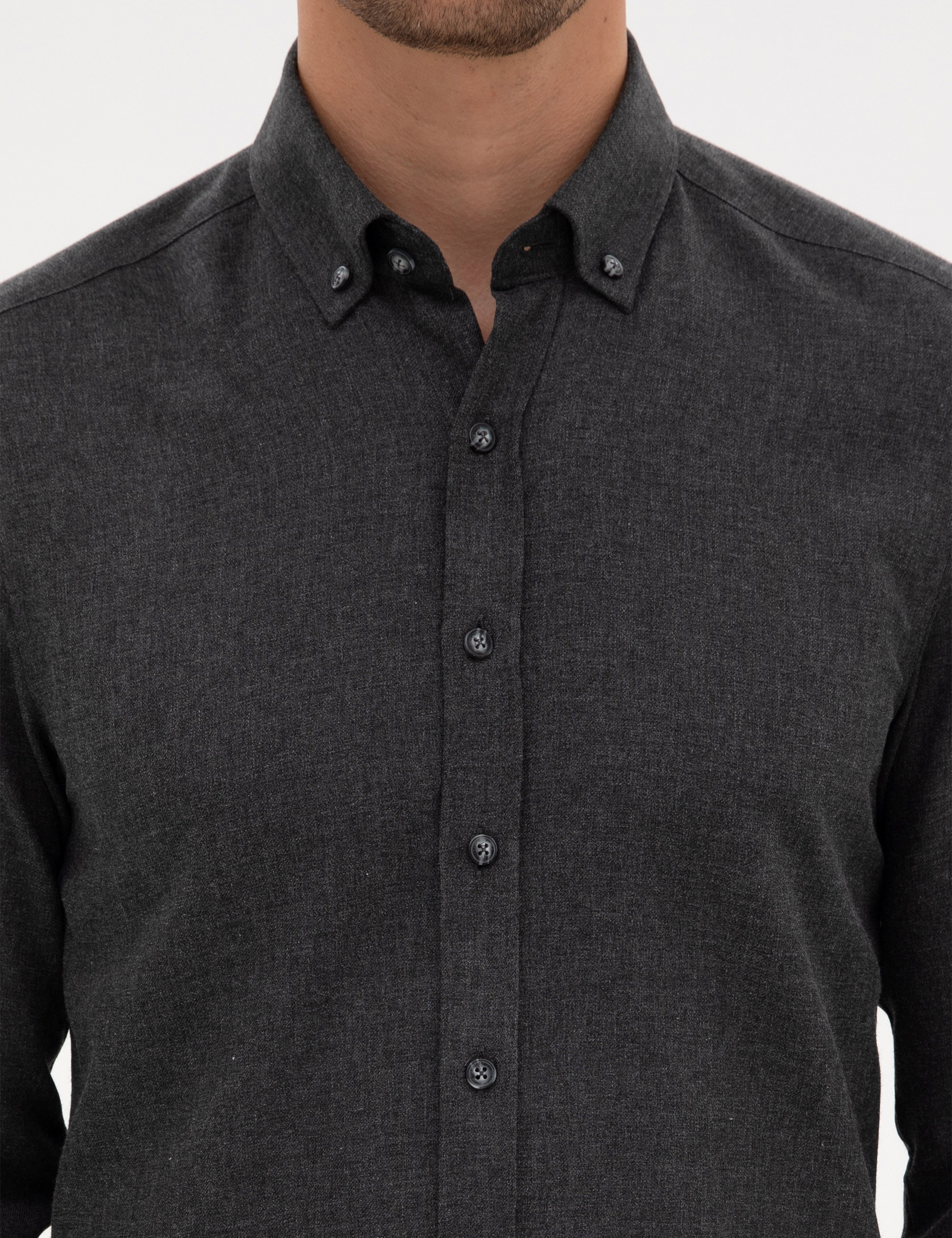 Antrasit Flanel Dokulu Slim Fit Uzun Kollu Gömlek - Image 6