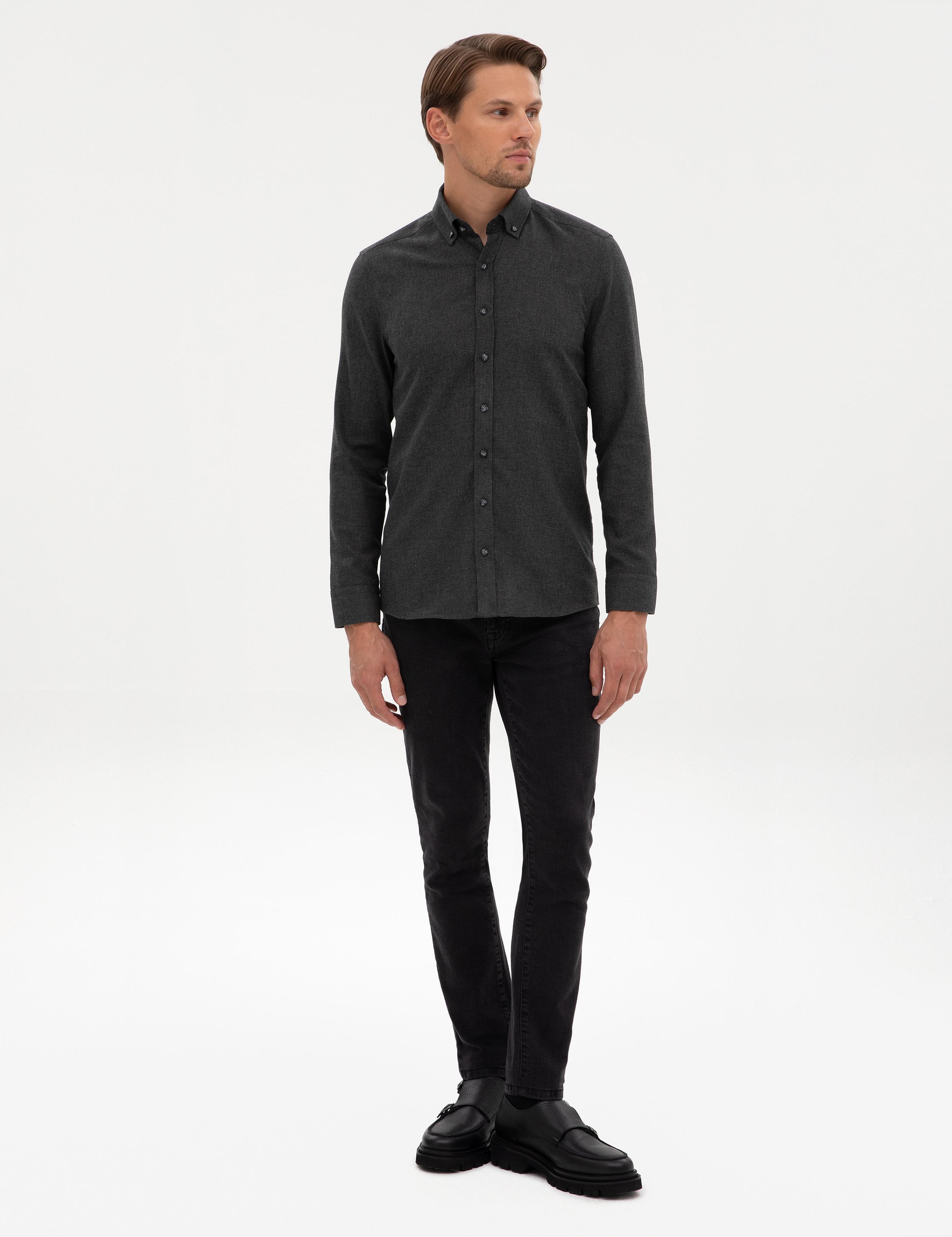 Antrasit Flanel Dokulu Slim Fit Uzun Kollu Gömlek