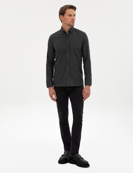 Antrasit Flanel Dokulu Slim Fit Uzun Kollu Gömlek - 50316751015