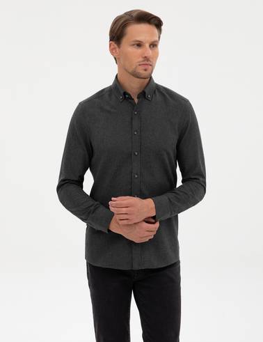 Antrasit Flanel Dokulu Slim Fit Uzun Kollu Gömlek