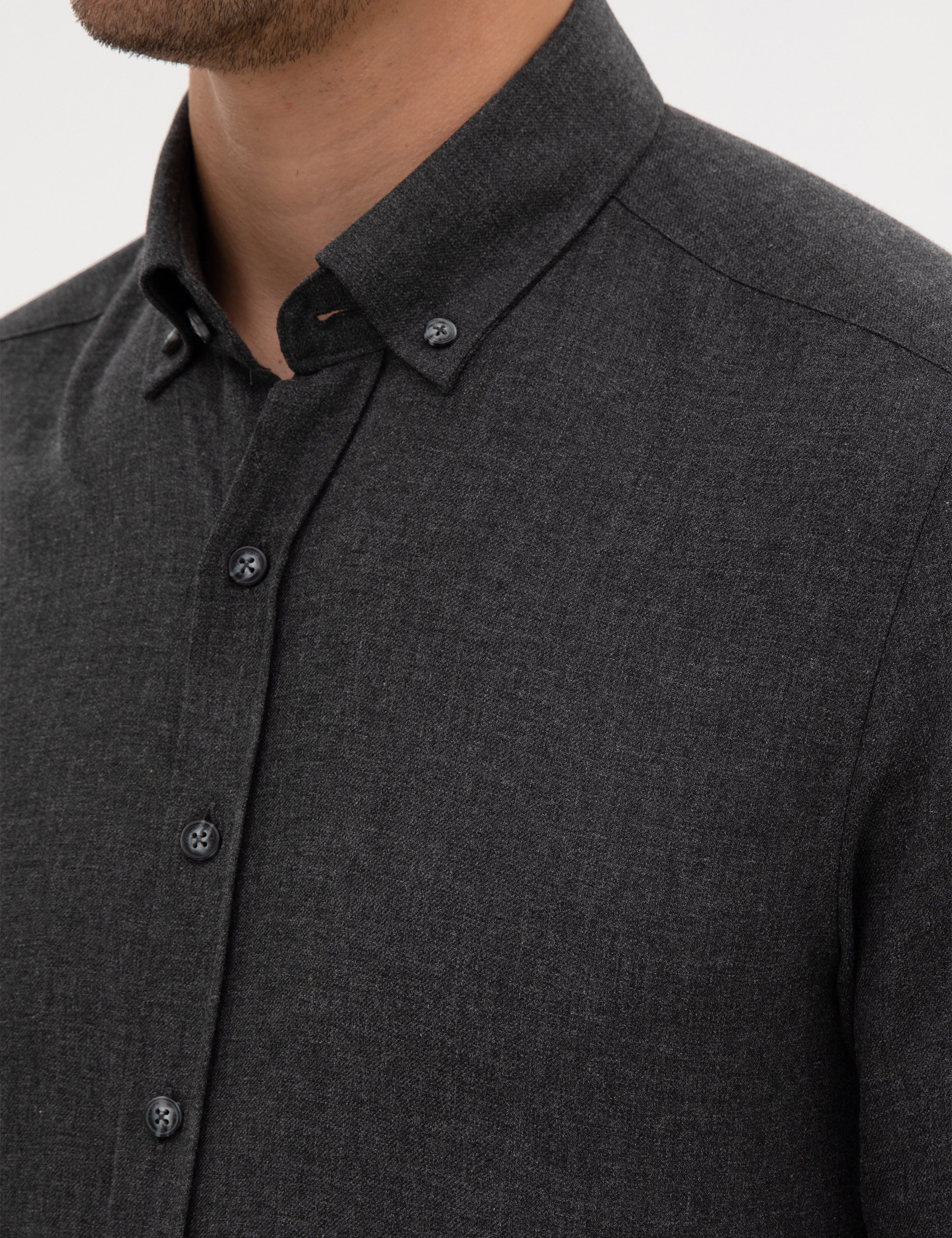 Antrasit Flanel Dokulu Slim Fit Uzun Kollu Gömlek - Image 7