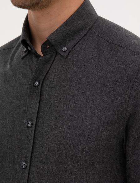 Antrasit Flanel Dokulu Slim Fit Uzun Kollu Gömlek - 50316751015