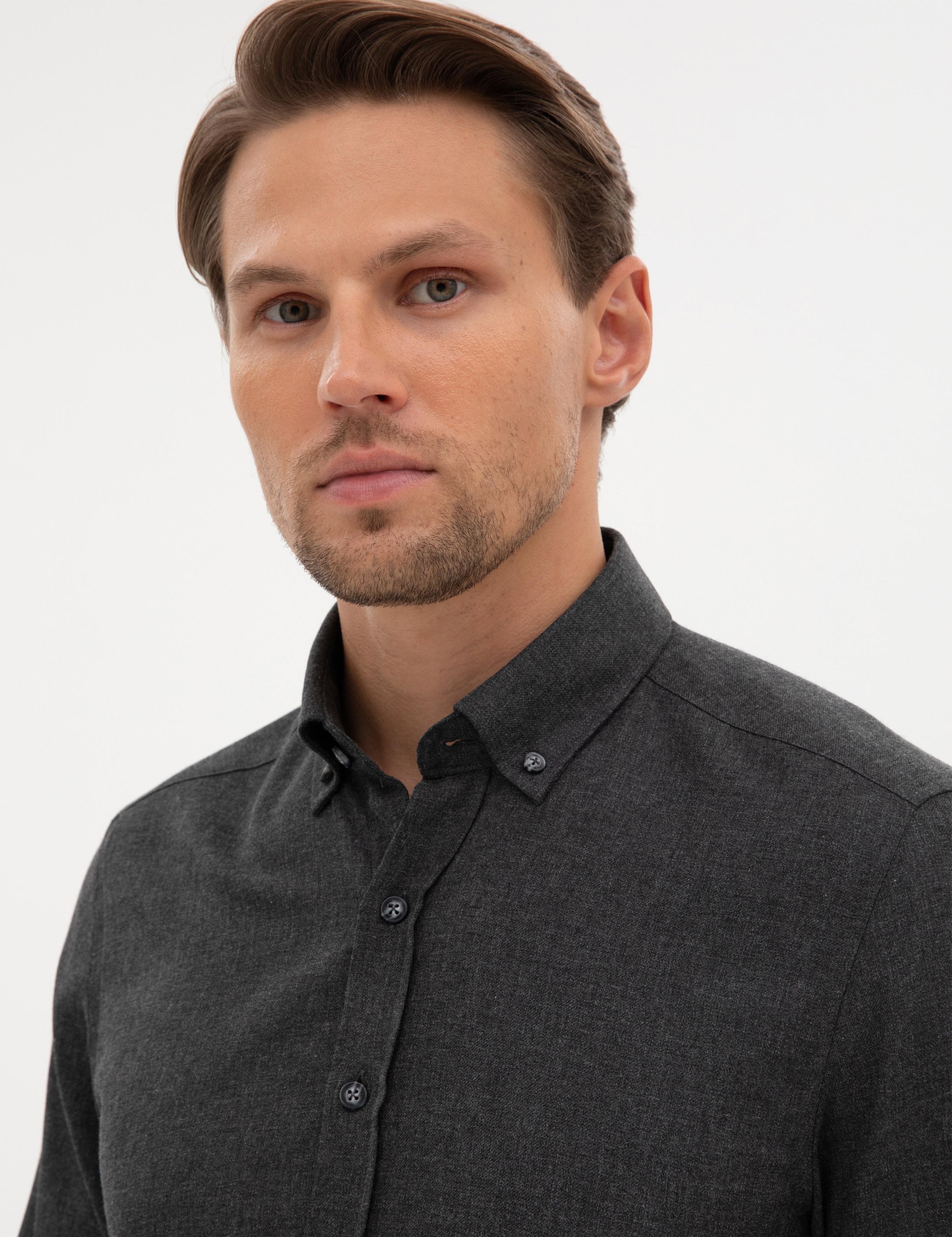 Antrasit Flanel Dokulu Slim Fit Uzun Kollu Gömlek