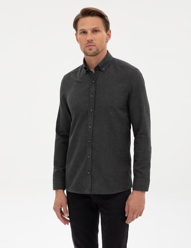 Antrasit Flanel Dokulu Slim Fit Uzun Kollu Gömlek
