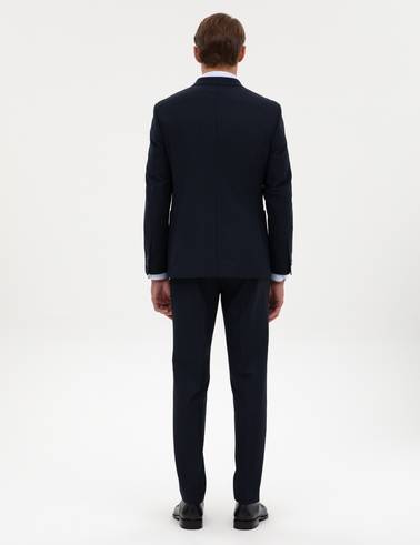 Lacivert Ex. Slim Fit Çizgili Kruvaze Takım Elbise