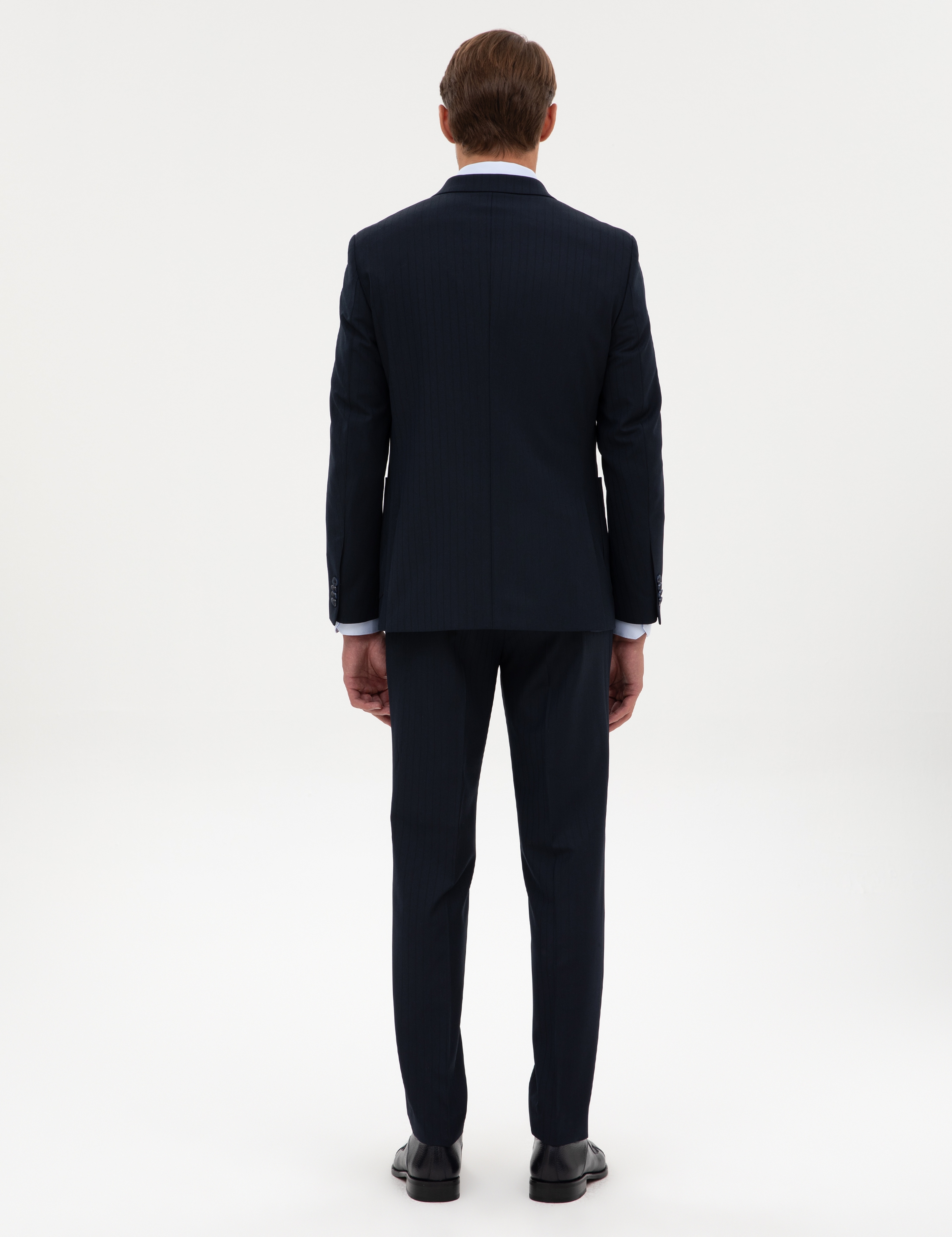 Lacivert Extra Slim Fit Çizgili Kruvaze Takım Elbise - Image 5