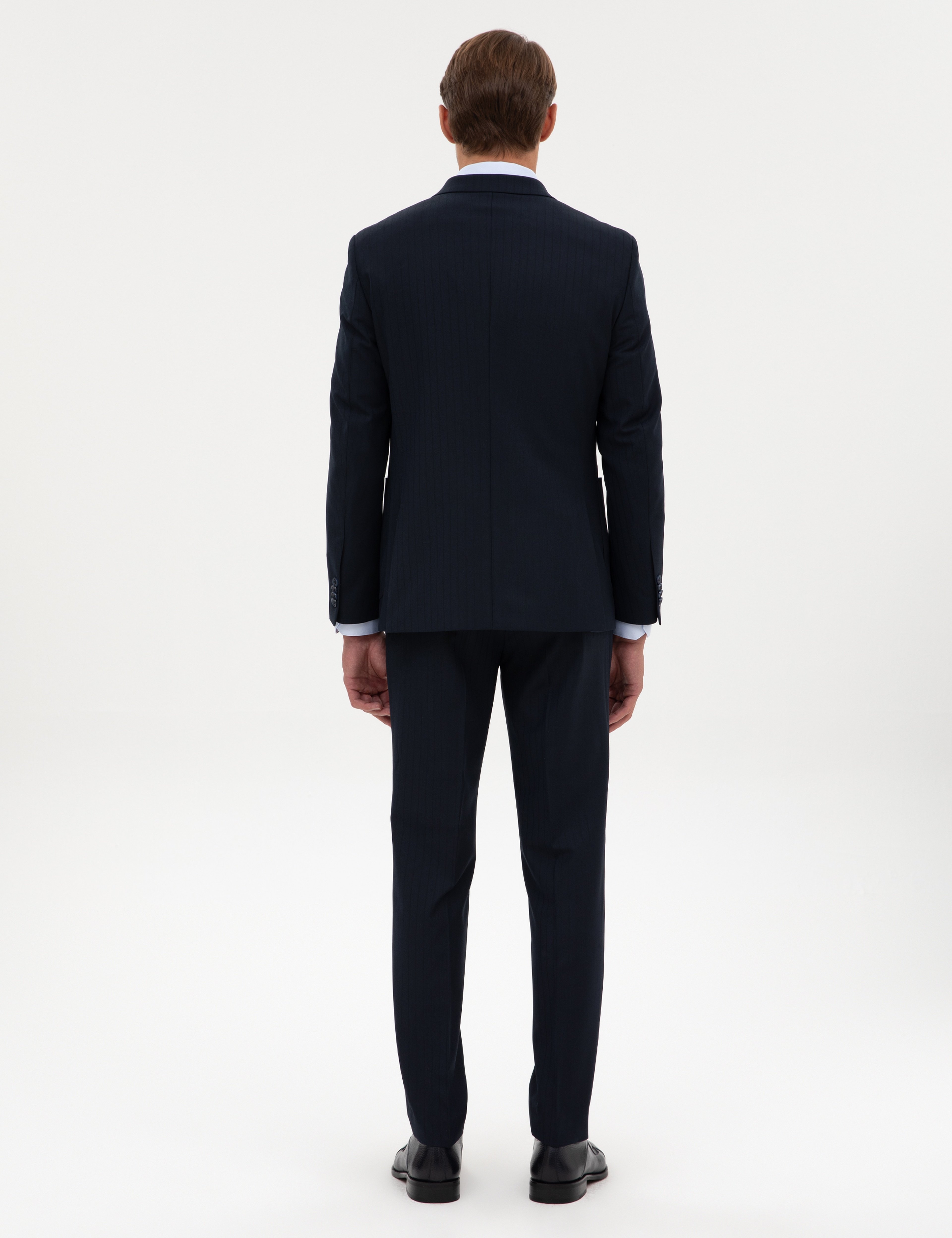 Lacivert Extra Slim Fit Çizgili Kruvaze Takım Elbise