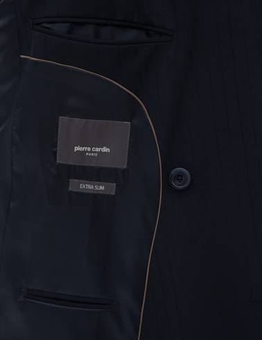 Lacivert Ex. Slim Fit Çizgili Kruvaze Takım Elbise