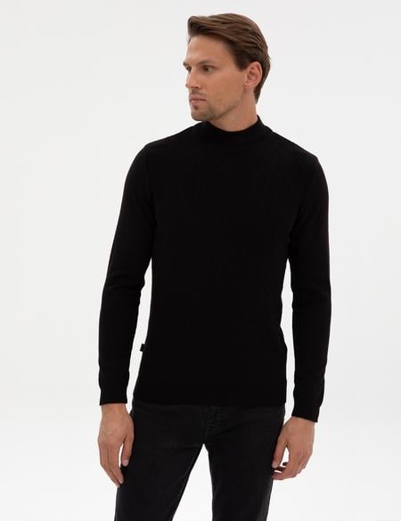 Siyah Slim Fit Yarım Balıkçı Yaka Triko Kazak - 50318128006