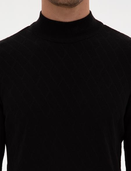 Siyah Slim Fit Yarım Balıkçı Yaka Triko Kazak - 50318128006