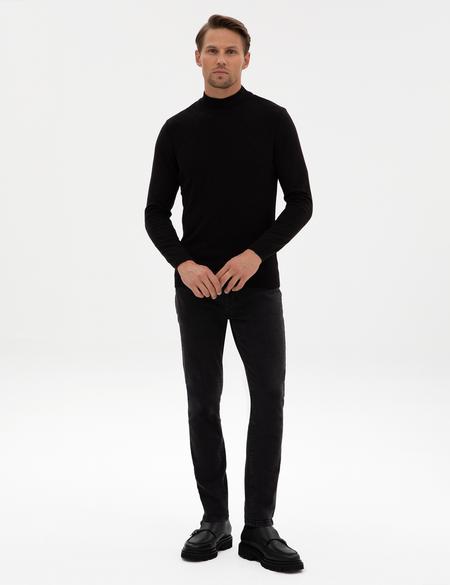 Siyah Slim Fit Yarım Balıkçı Yaka Triko Kazak - 50318128006