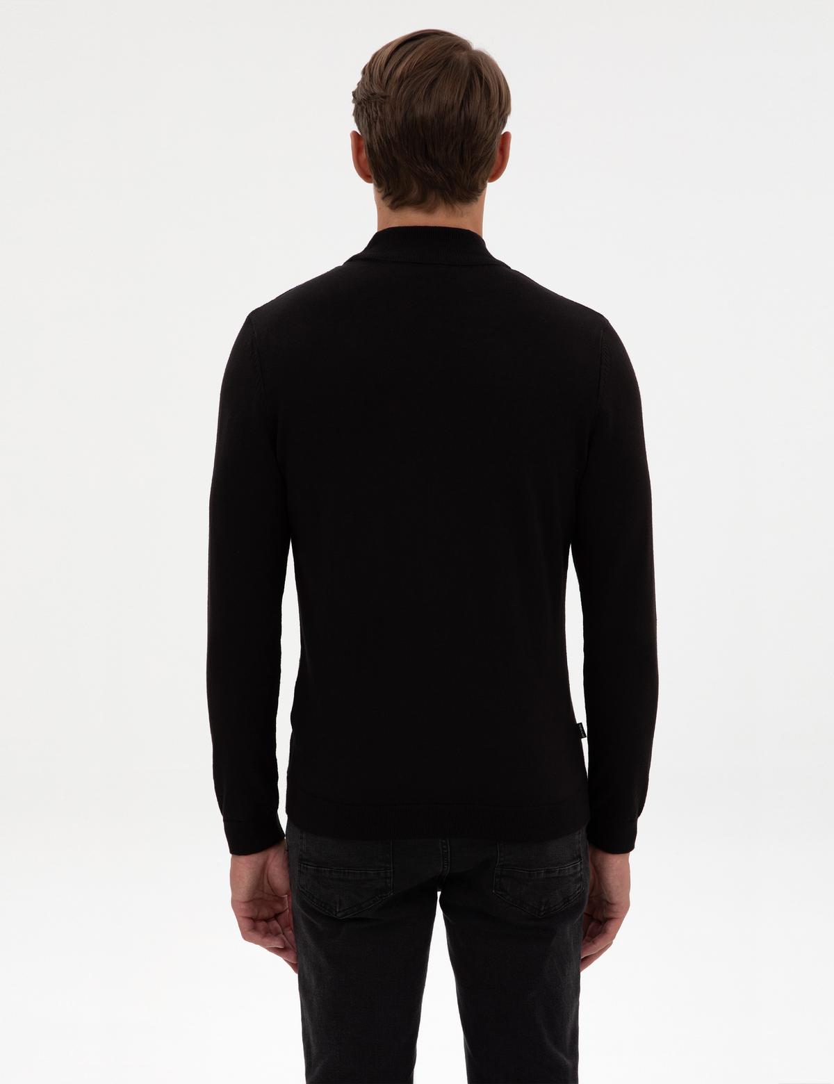 Siyah Slim Fit Yarım Balıkçı Yaka Triko Kazak - 50318128006