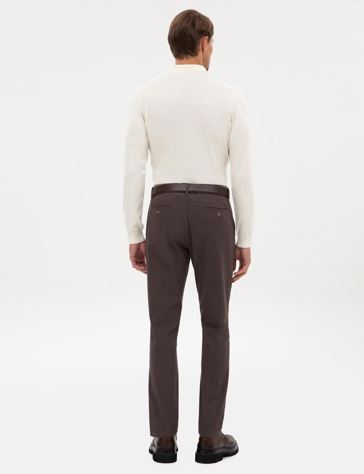 Koyu Kahverengi Slim Fit Kanvas Pantolon - 50317228197