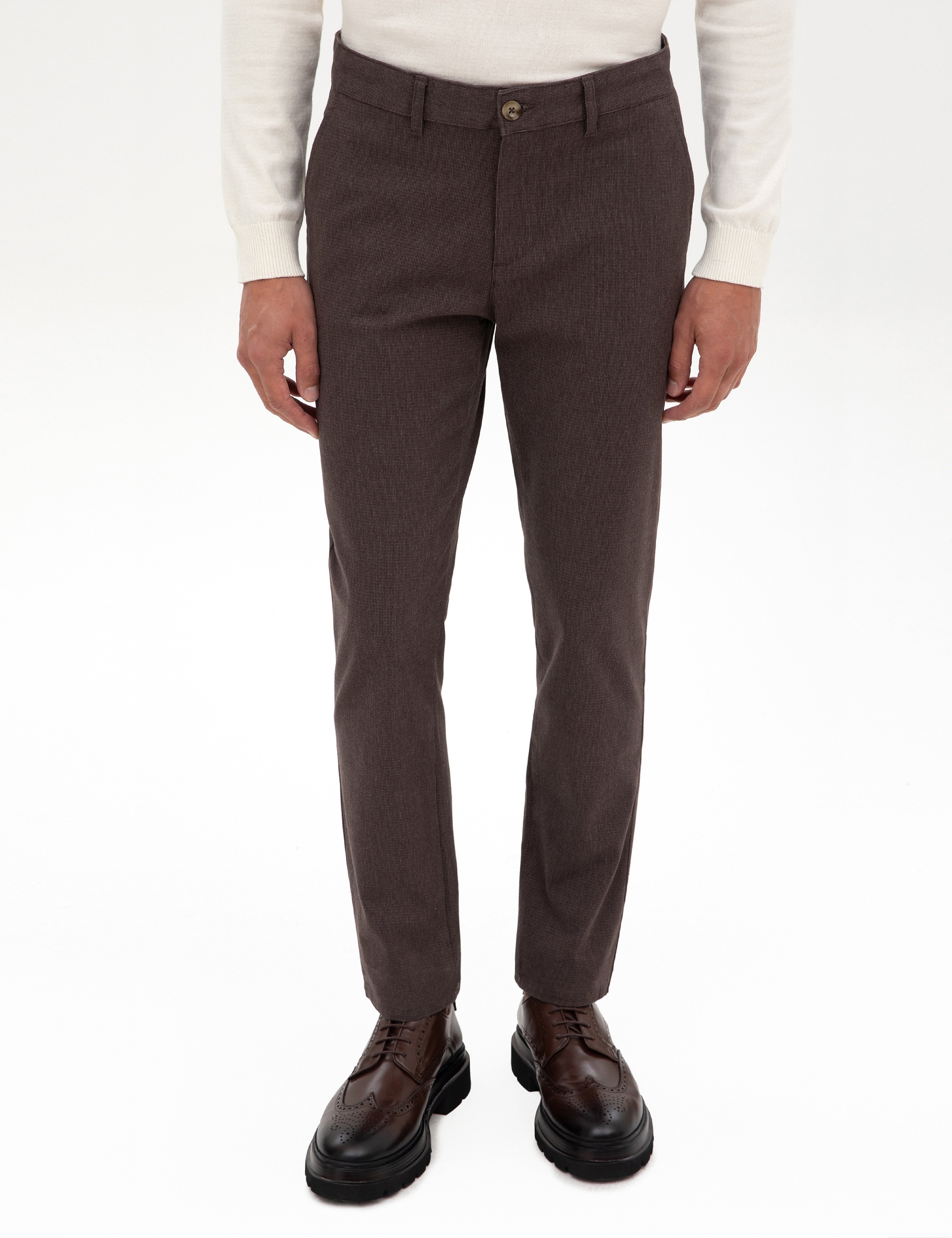 Koyu Kahverengi Slim Fit Kanvas Pantolon - Image 2