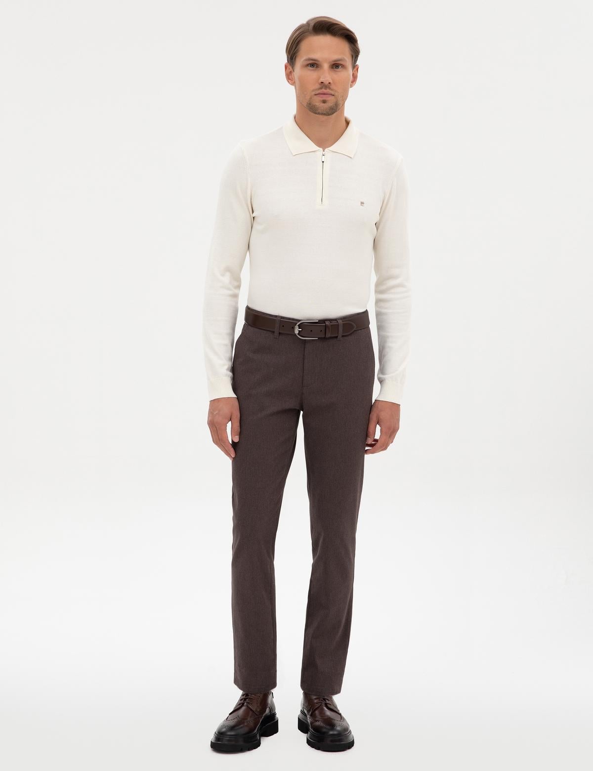 Koyu Kahverengi Slim Fit Kanvas Pantolon - 50317228197