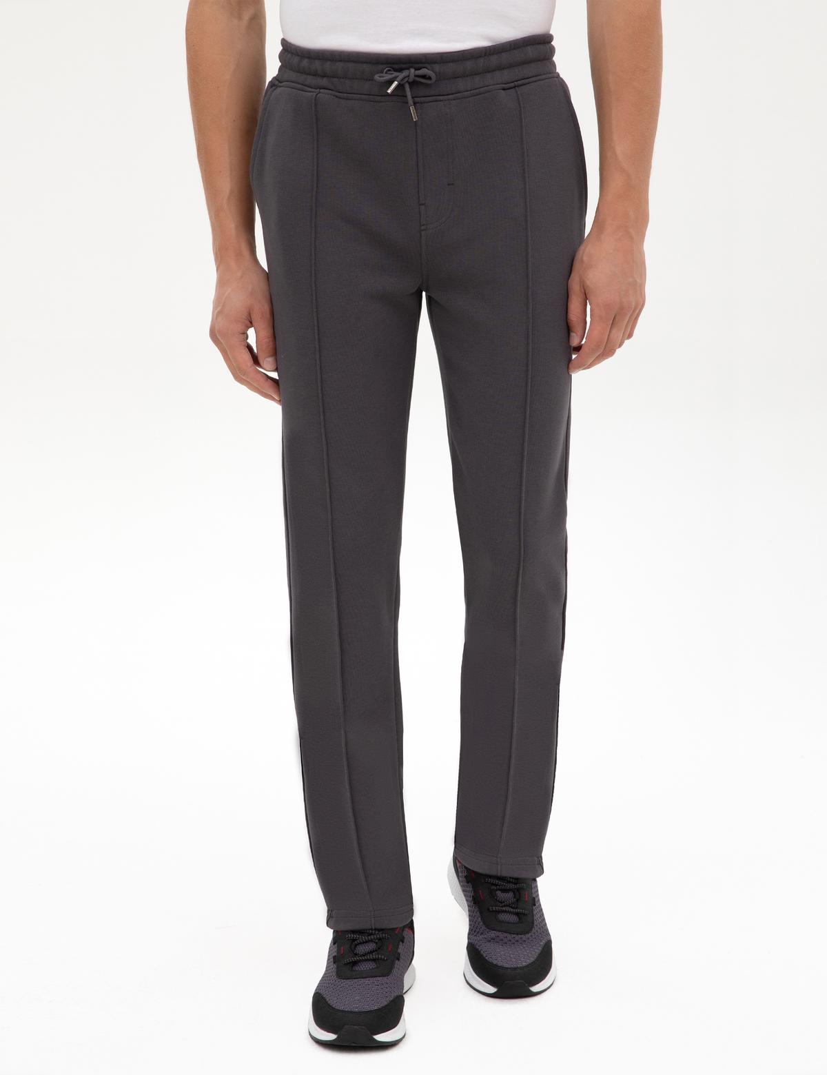 Antrasit Slim Fit Nervürlü Düz Paça Eşofman Altı - 50317659033