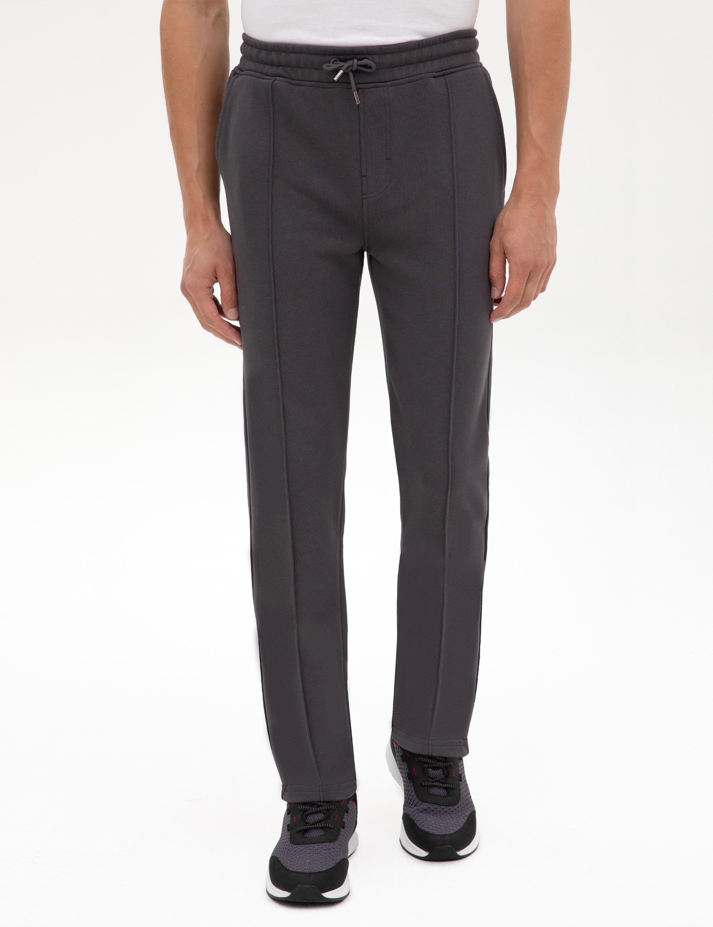 Antrasit Slim Fit Nervürlü Düz Paça Eşofman Altı