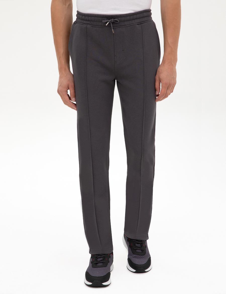 Antrasit Slim Fit Nervürlü Düz Paça Eşofman Altı