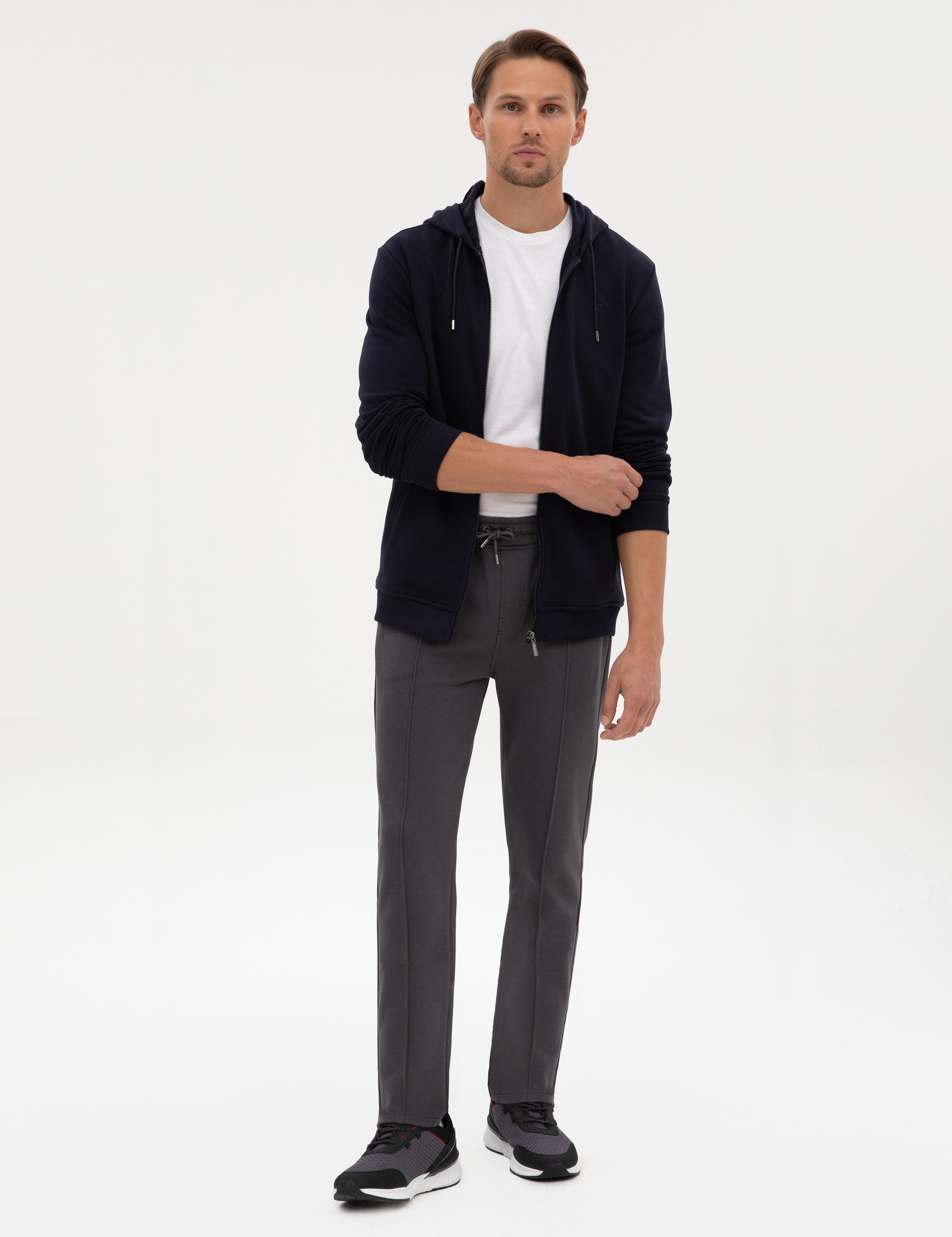 Antrasit Slim Fit Nervürlü Düz Paça Eşofman Altı