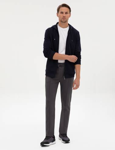 Antrasit Slim Fit Nervürlü Düz Paça Eşofman Altı