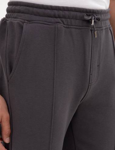 Antrasit Slim Fit Nervürlü Düz Paça Eşofman Altı
