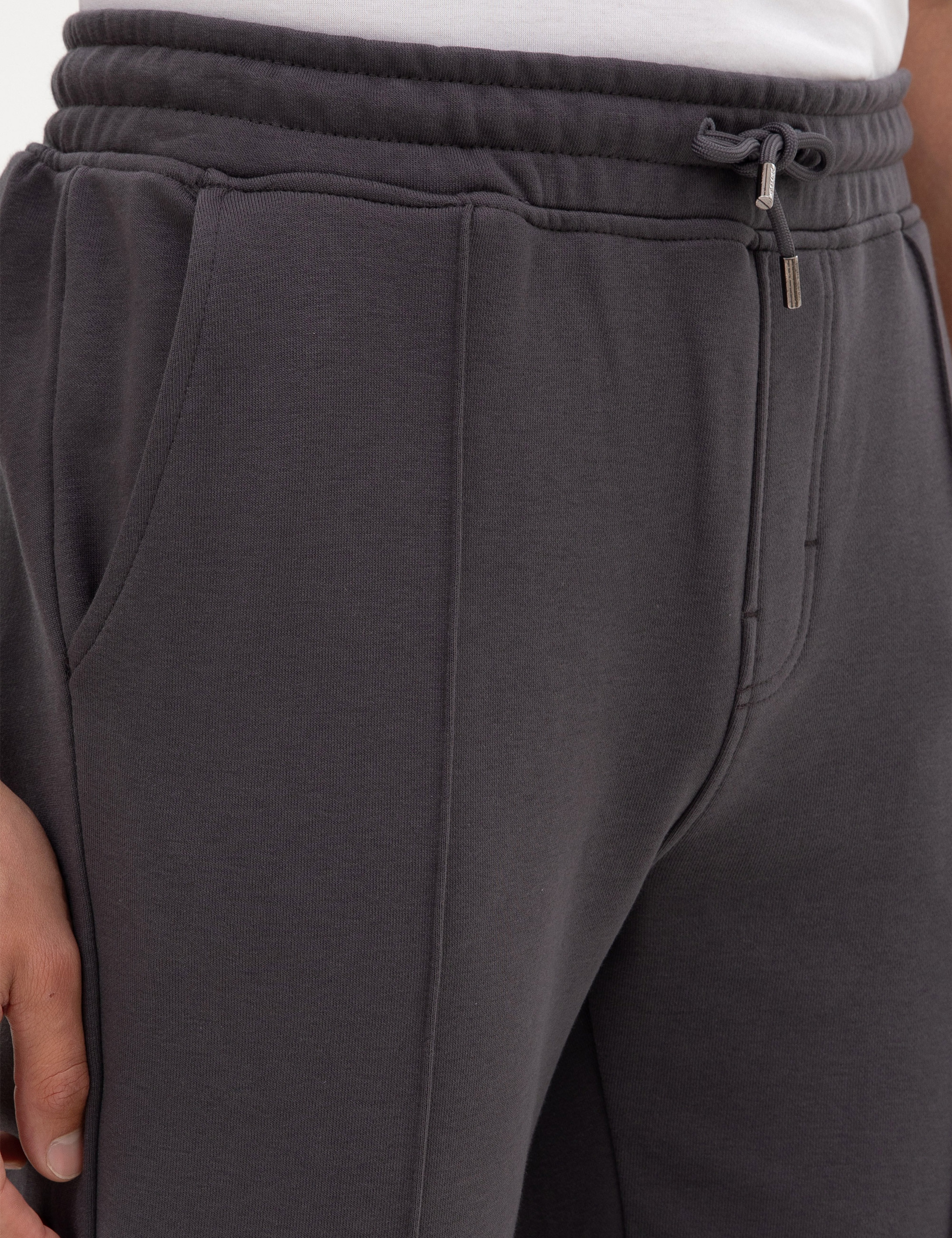 Antrasit Slim Fit Nervürlü Düz Paça Eşofman Altı