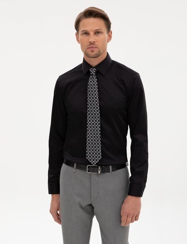 Siyah Non Iron Kolay Ütülenebilir Slim Fit Gömlek