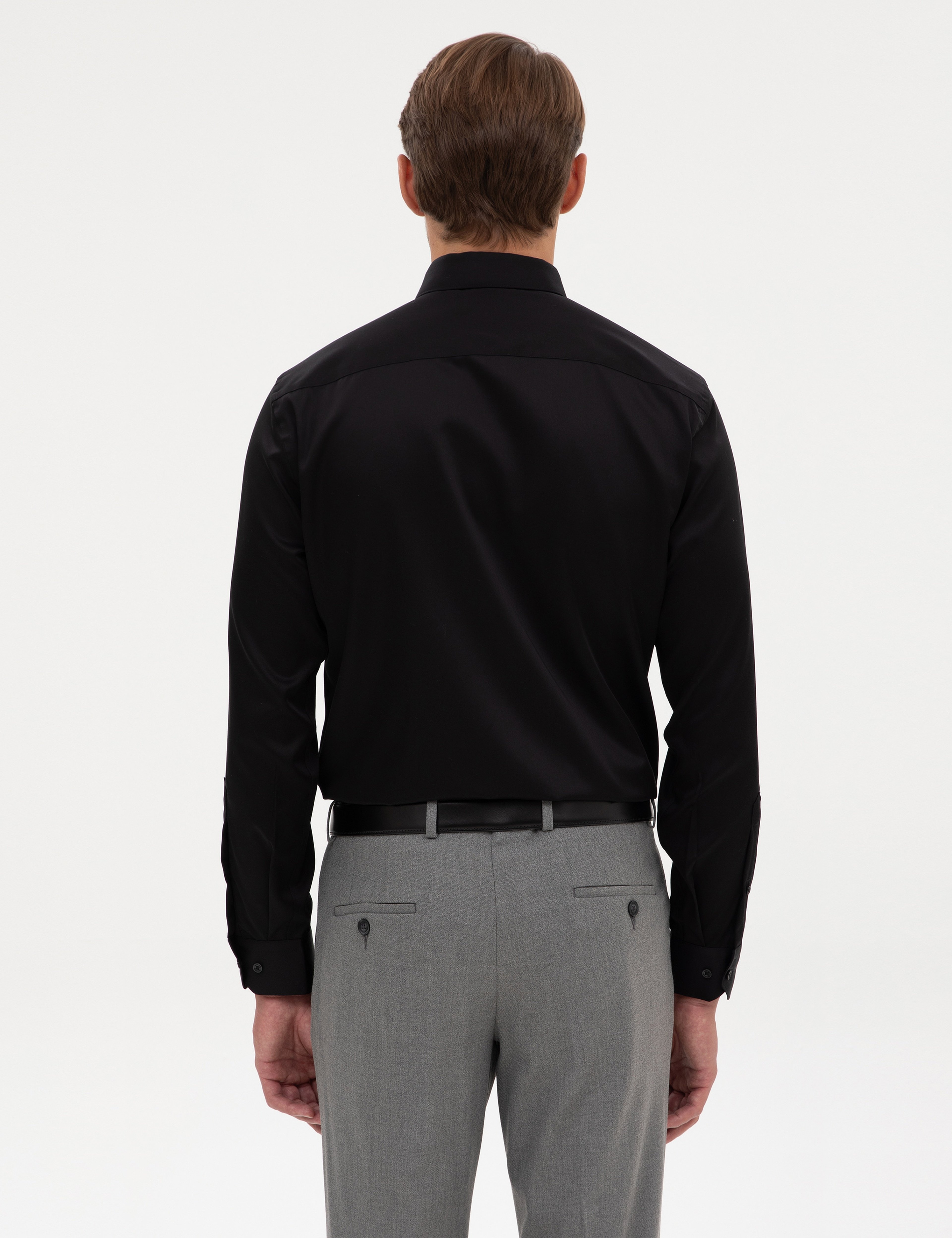Siyah Non Iron Kolay Ütülenebilir Slim Fit Gömlek - Image 5