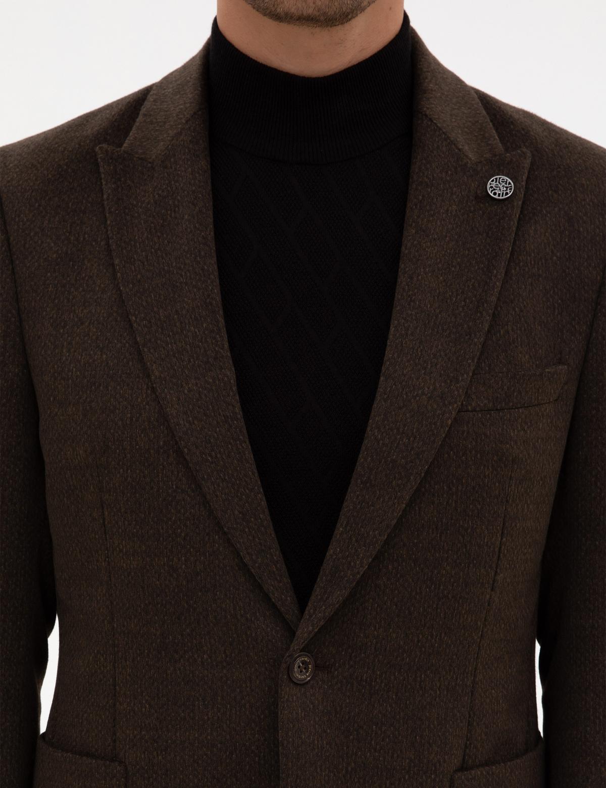 Kahverengi Slim Fit Ceket - 50316305056