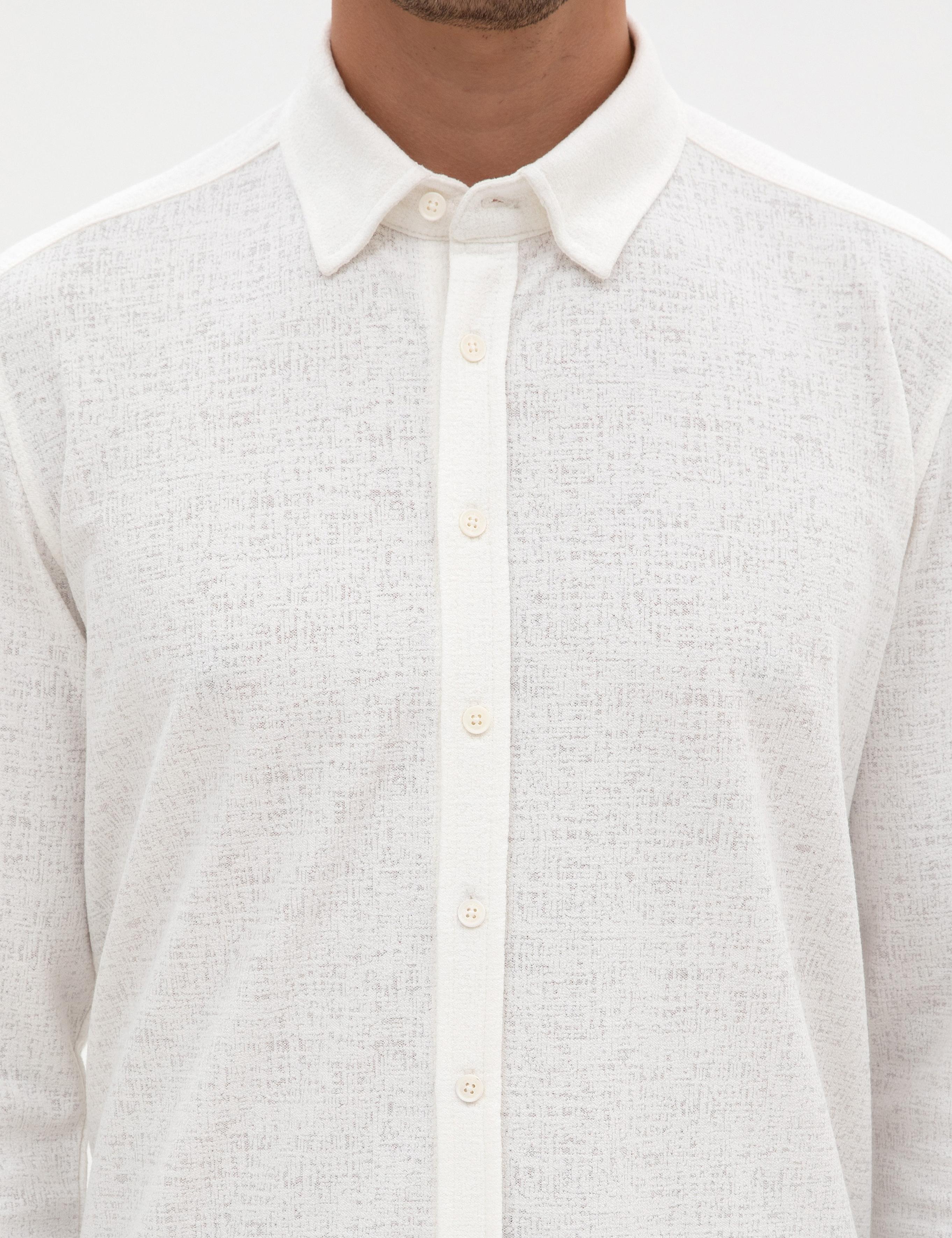 Ekru Regular Fit Örme Gömlek