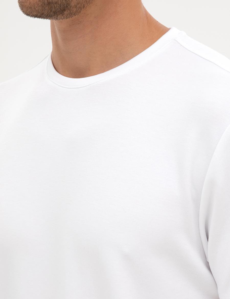 Beyaz Regular Fit Kalın Dokulu Bisiklet Yaka Basic Tişört