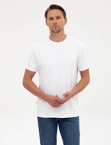Beyaz Regular Fit Kalın Dokulu Bisiklet Yaka Basic Tişört