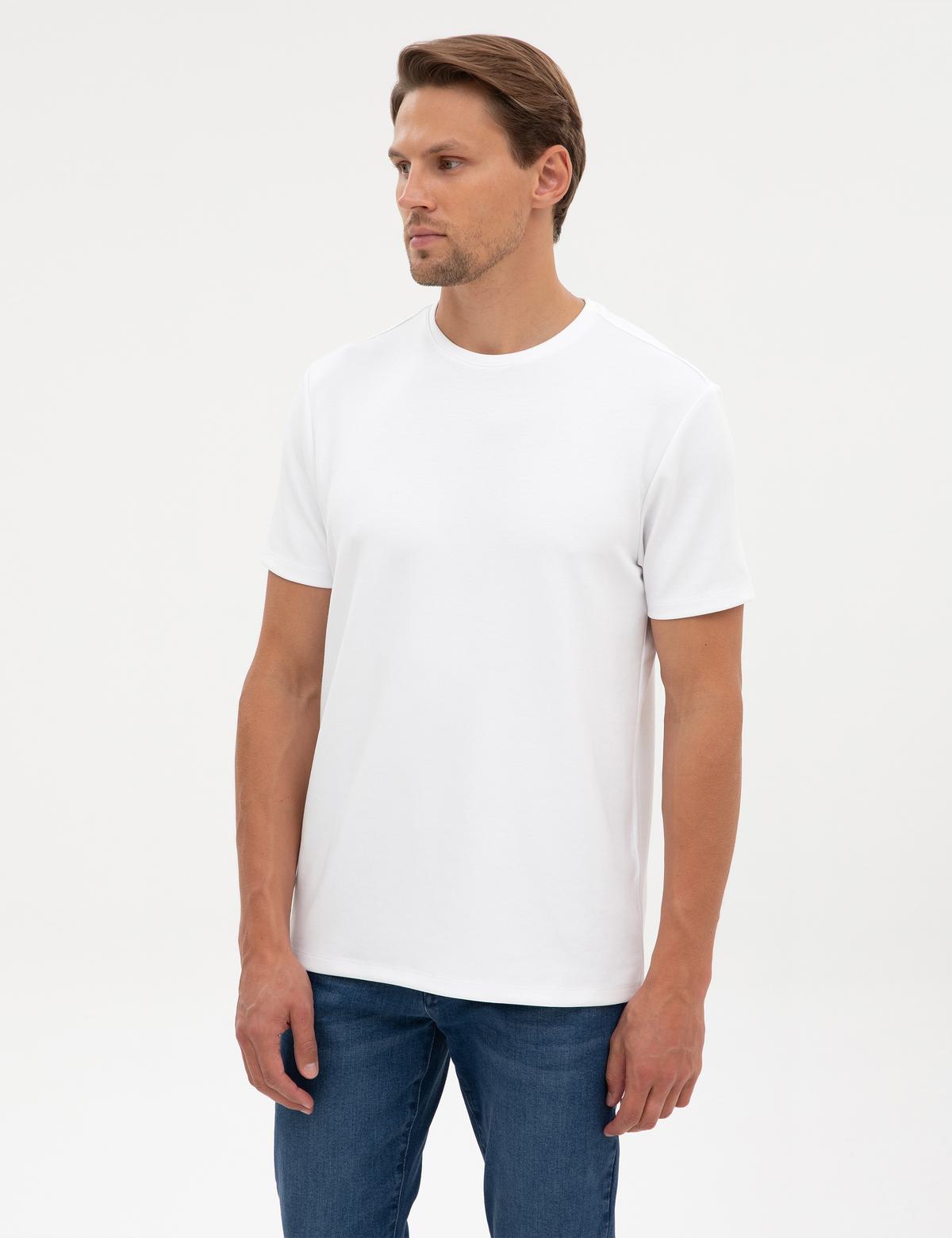 Beyaz Regular Fit Kalın Dokulu Bisiklet Yaka Basic Tişört - 50318130008