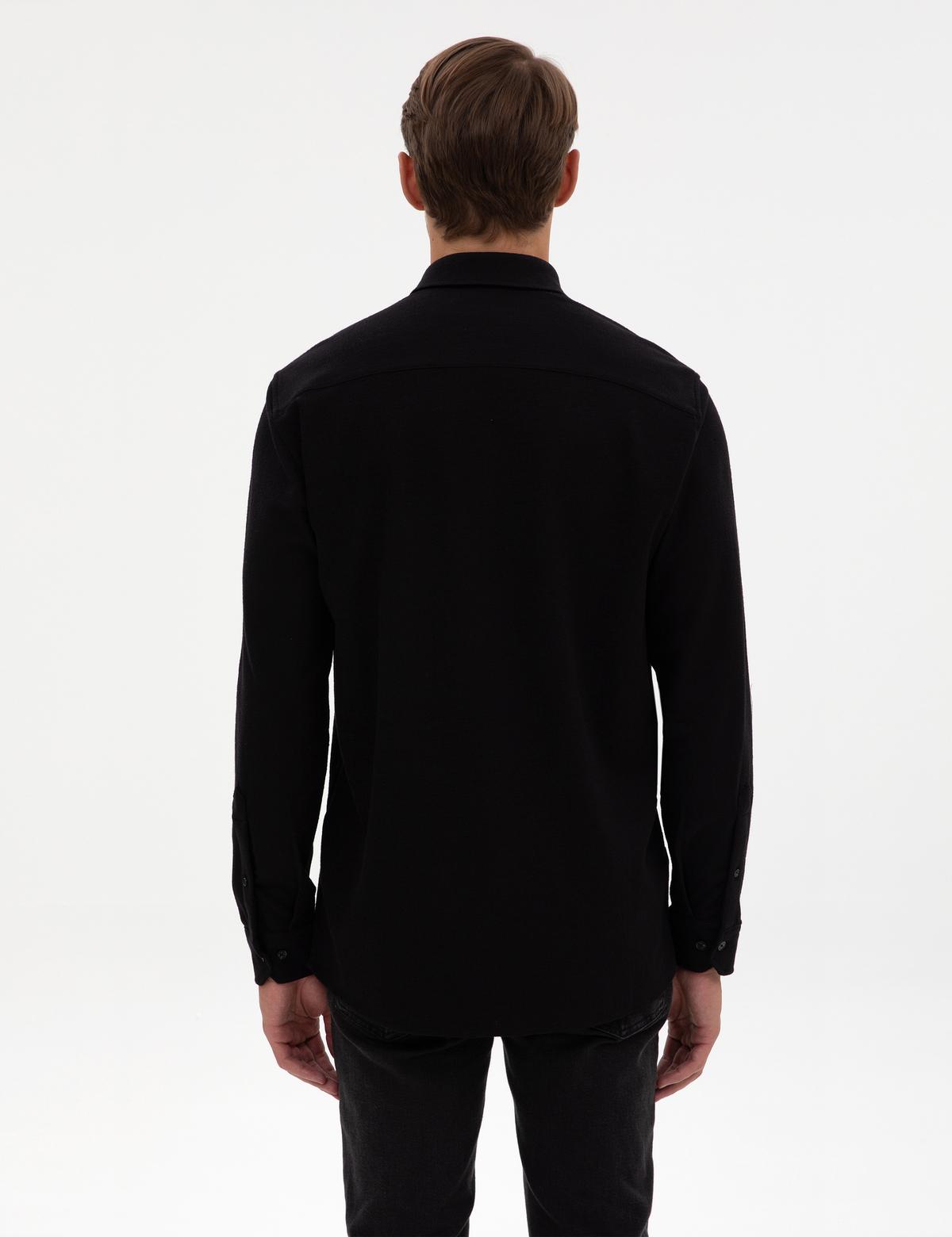 Siyah Regular Fit Örme Gömlek - 50311692008