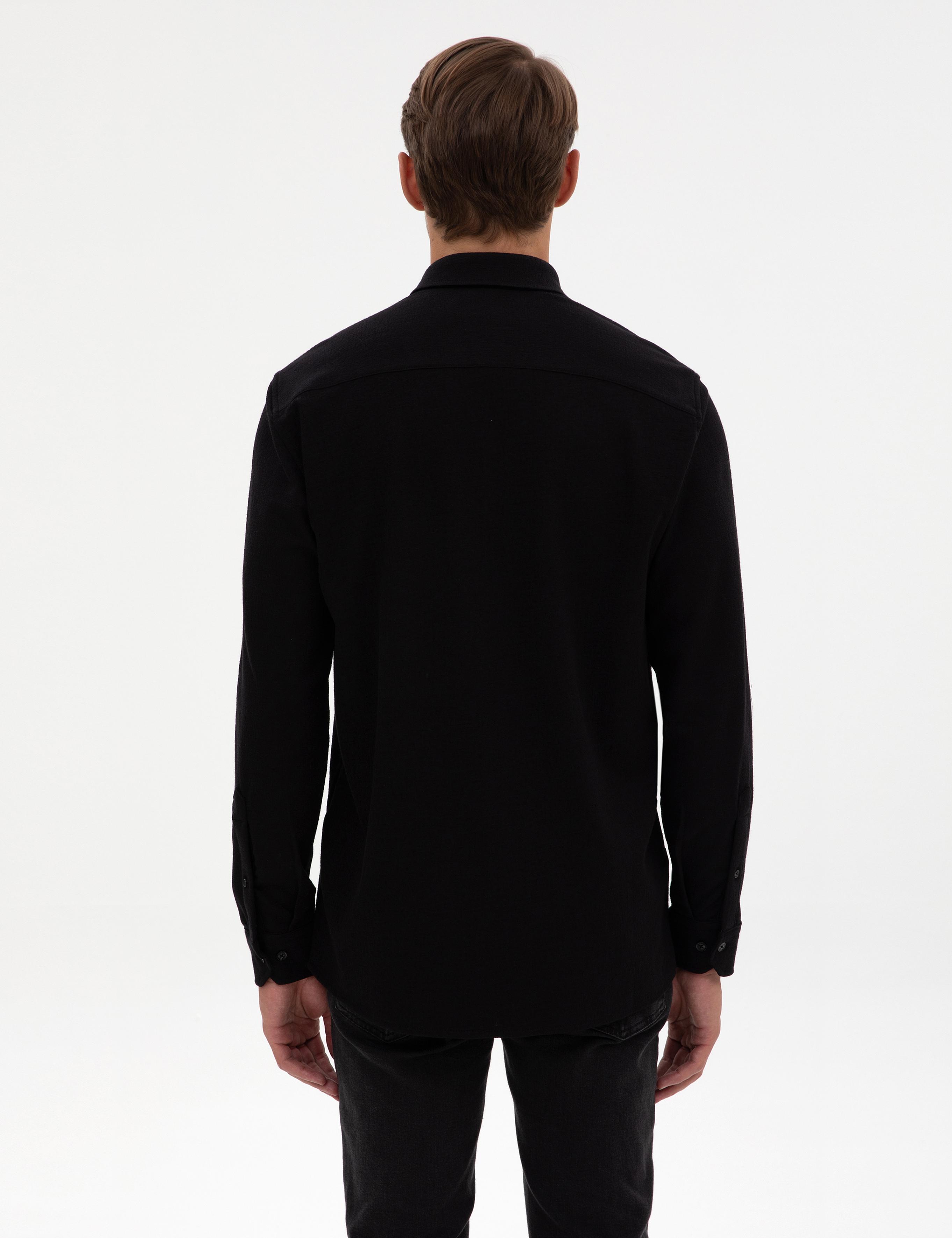 Siyah Regular Fit Örme Gömlek